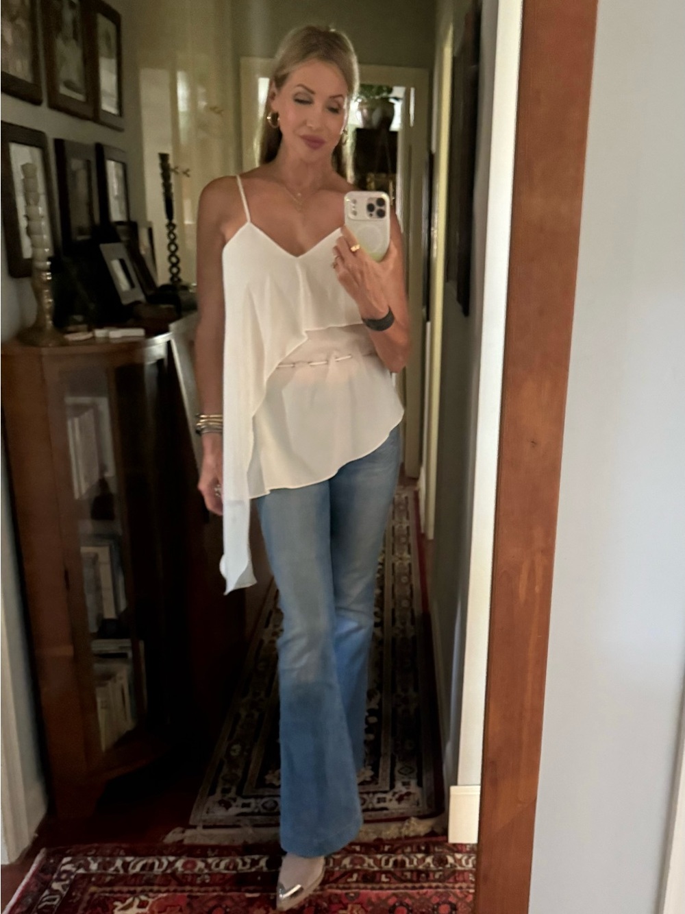 NWT HAUTE HIPPIE Ivory Flowy Silky Camisole With Side Drape Detail Size S